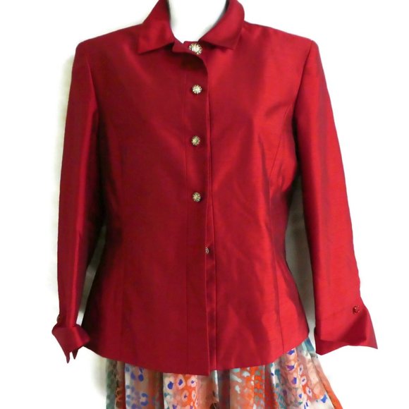 Vintage 90s Y2K Red Blazer Red Rhinestone Jewel Stone Buttons Lined Princess 6 - Picture 11 of 14